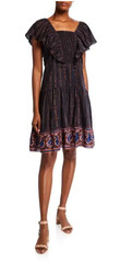 Figue Estella Cotton Square-Neck Smocked Boho Dress Size Small Cotton