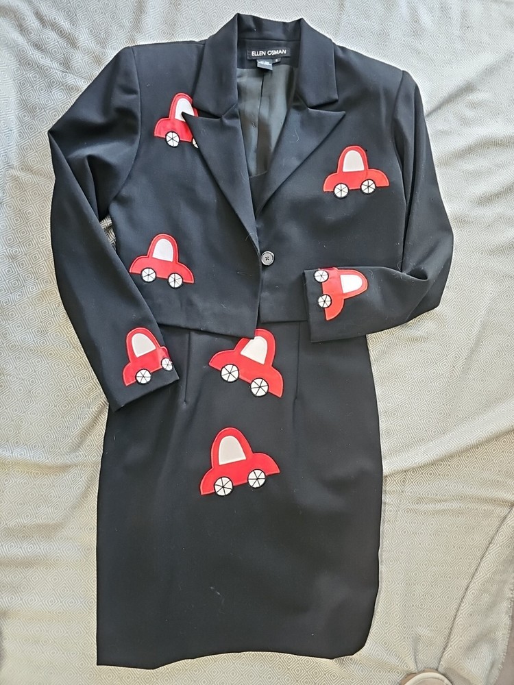 VTG Set 2pc ELLEN OSMAN BLACK LINEN SLEEVELESS DRESS Sz 6 And Jacket Sz8 Cars