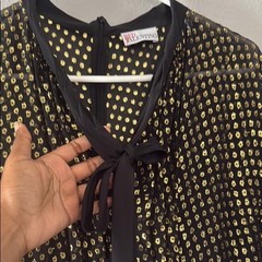 RED Valentino Black and Gold Bishop Sleeve cocktail dress pussybow