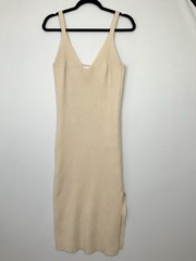 Hunter & Brown Sz Large Beige Oatmeal Ribbed Knit Sleeveless Bodycon Midi Dress