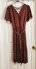 Brown + White Polka Dot Midi Dress with Pleated Bottom – LARK & GREY NWOT Size M