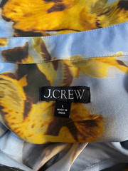 J. CREW MIDI DRESS WITH SLIP IN BLUE LARGE IRIS PRINT IN YELLOW LONG SLEEVE L-XL