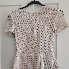 BCBGMAXAZRIA Pink Lace Fit & Flare Peplum Top Short Sleeve XS