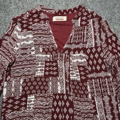 Pants Store Game Day Women Sz M Maroon Geometric V-Neck Long Sleeve Lined Dress