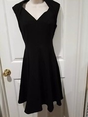 Calvin Klein Black Sweatheart V- Neck Sleeveless Dress Raw Gold Logo Zipper Sz 6