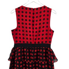 Trina Turk Dress Womens Small Medium Ladybug 100% Silk Black Red Polka Dot Party