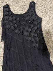 PrettyGuide Black Solid Shift Dress Scoop Neck Sleeveless Fringe Beaded Knee S