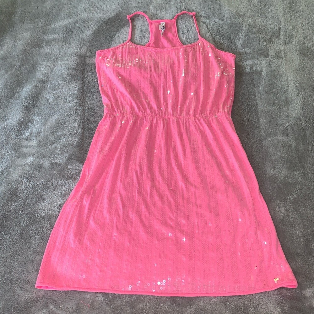 Size Medium Aeropostale Solid Pink Fully Sequined Mini Tank Dress Racerback GUC