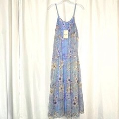 Elena Baldi blue Silk Blend Floral Tiered Maxi Dress large new with tags