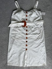NWT Eloquii White Button Front Midi Dress Belted Tortoise Buckle Pockets Size 18