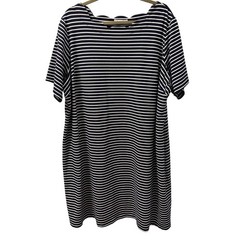 Croft and Barrow Navy Blue/White Striped Shift Dress Soft Rayon Blend Sz 2X