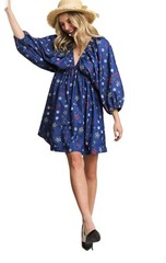 New Without Tags Madelyn Chambray Denim Floral Batwing Sleeve Dress Boho Medium