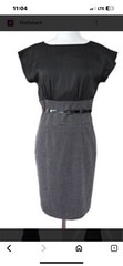 White House Black Market Black Gray Microdot Sheath Dress Belt Bow Cap Sleeve 6