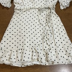 WAYF White Black Polka Dot Wrap Dress Linen Blend Rockabilly Coquette Fest Sz L