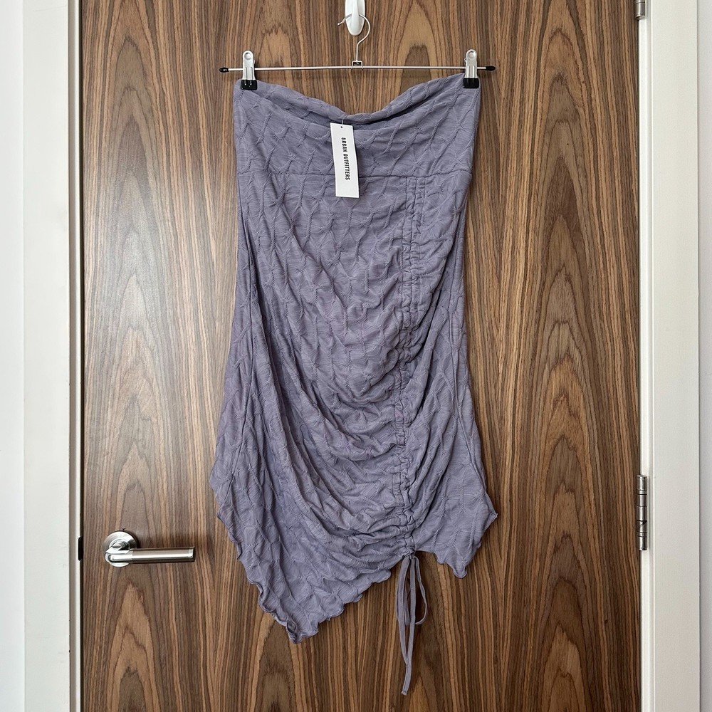 Silence + Noise Purple Textured Ruched Asymmetric Bandeau Mini Dress L NEW £39