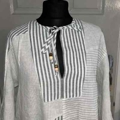 NWT ZARA Linen & Cotton Blend Patchwork Kaftan Dress Ecru 4786/123 Size L