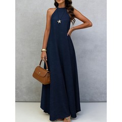 NEW Womens Loose-fitting Plus-size Sleeveless Solid-color Dress Sizes S-XXL