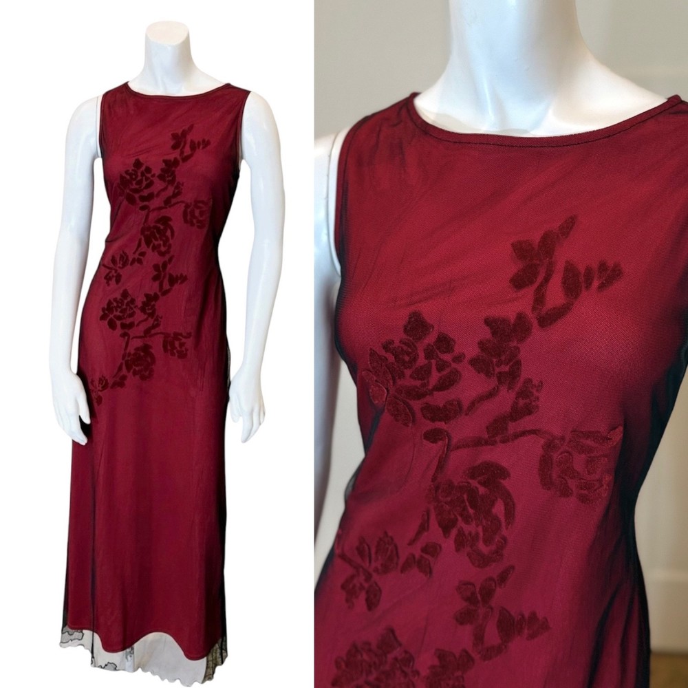 Vintage 90&rsquo;s y2k MESH OVERLAY GRUNGE DRESS M Vampire Wedding Velvet Guest Goth
