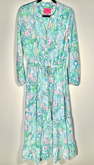 Lilly Pulitzer Turquoise Pink Floral Tiered Maxi Dress Size 4 Long Sleeve