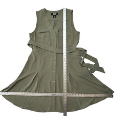 DKNY Sleeveless Button Front Belted Dress Pockets Olive Green Women&rsquo;s 12 Utility