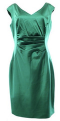 Lauren Ralph Lauren Green Satin Sheath Dress V-Neck Lined Ruched Zip, 4