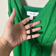 NEW Reiss emerald green Esme surplice side tie linen midi dress