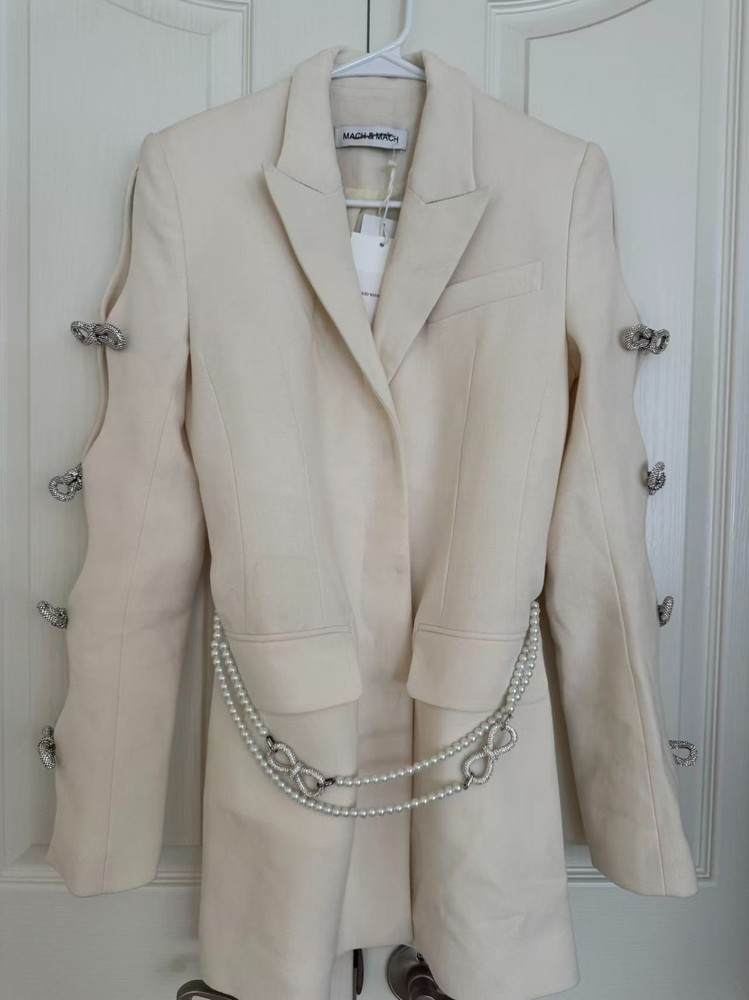 MACH & MACH Bow-Detailed White Blazer Dress Women Size 6