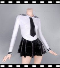 Latex Dress Navy Sailor Outfit 1 Piece No Zip Around Skirts Customized 0.4mm D8