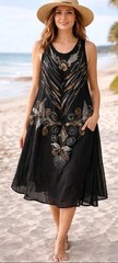 Woman’s Just Be Gauze Boho Sundress One Sz Beach Wear Swimsuit Cover Black