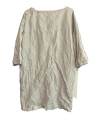 M) EILEEN FISHER Crinkle Rumple Organic Cotton Nylon Metallic BONE Sheath DRESS