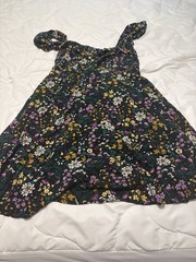 Old Navy Black Multicolor Floral Smocked Ruffle Square Neck Sundress Short L