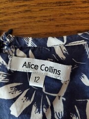 Alice Collins Womens Dress 12 Sleeveless Sheath Blue & White Sundress Pockets