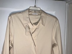 John Patrick Tunic Button Down Shirt Dress Beige Cotton Size L. d123