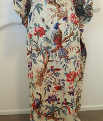 Tropical Floral Birds Maxi Kaftan Dress Cotton Voile Drawstring Waist Boho O/S