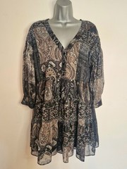 ZARA Ladies grey / black tiered paisley mini dress size Large (1887/37)