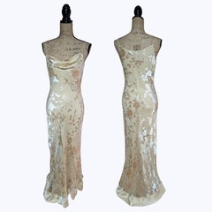Vintage Y2K Monsoon Long Bias Cut Floral Devore Beaded Dress UK 10/12 (US 8)