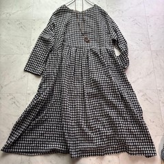 ICHI Antiquites Linen Gingham Check A-Line Maxi Dress Oversized Japan OS