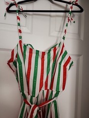 Plus Size 2X Holiday Striped Midi Dress Tie Strap Belted Red Green White