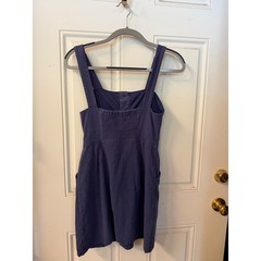 HYFVE navy Blue Linen Blend Button Front Pinafore Mini Dress Pockets Small