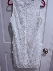 Nina Leonard White Appliqué Flower dress Size Large