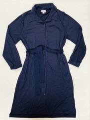 Lularoe Solid Navy Ellie Dress Button Down Long Sleeve Roll Cuff LARGE Pocket