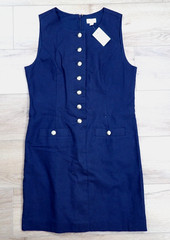 NEW JCREW WOMENS LINEN BLENDED BUTTON FRONT MINI DRESS NAVY BLUE 4 OUTFIT
