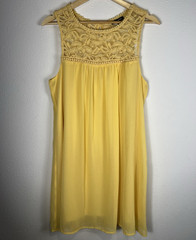 As U Wish Yellow Shift Dress Sleeveless Round Neck Lace Yoke Short Size M