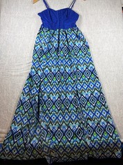 no boundaries Women’s Blue Maxi Dress Geometric Pattern Lace Overlay Bodice L