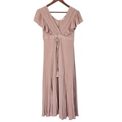 Boho Chic Dusty Mauve Deep‑V Maxi Dress Crochet Lace Trim High Slits Size Small
