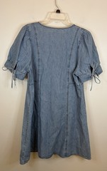 MADEWELL Button Front TENCEL Denim Mini Dress 14 Puff Tie Sleeve V-Neck Retro