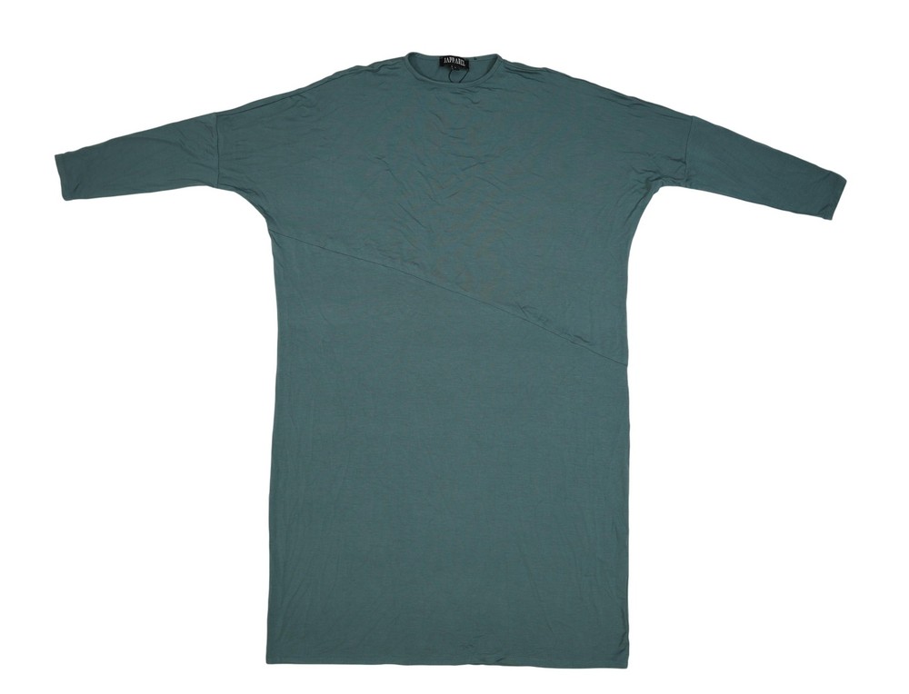 JAPPAREL Dress Womens Small Green Teal Asymmetrical Dolman Midi Stretch Made USA