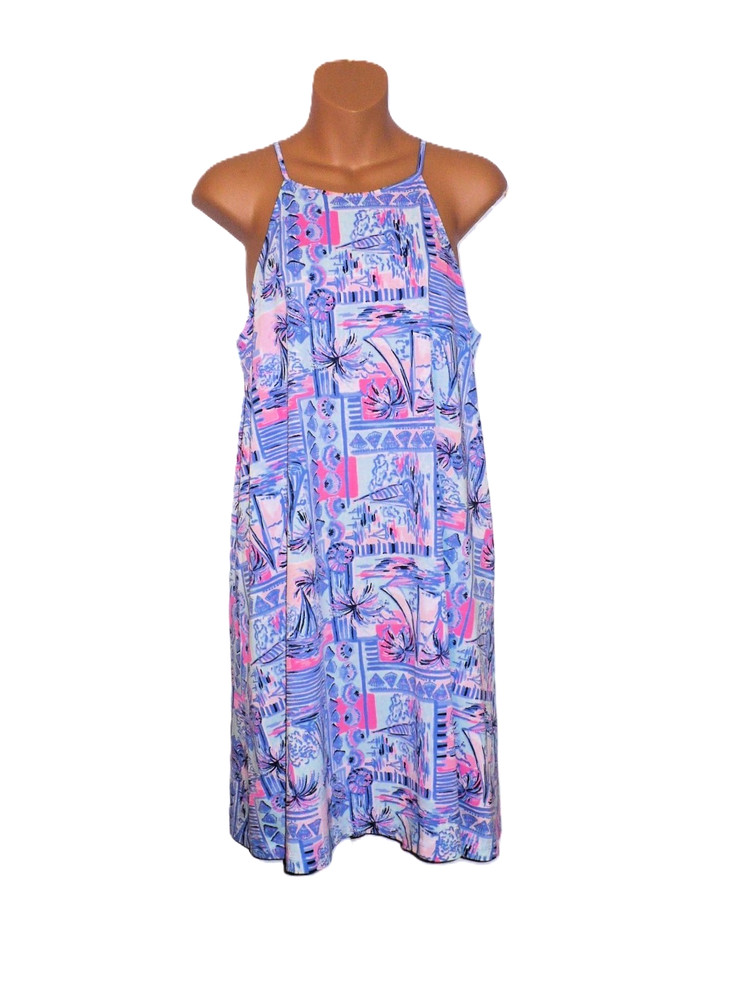 Lilly Pulitzer Sundress Shift Blue Sailboat Print Pima Cotton Knee Length Size M