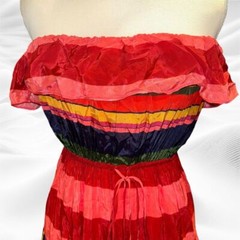 FARM Rio Strapless Tiered Midi Dress Small Red Pink Blue Green Tropical