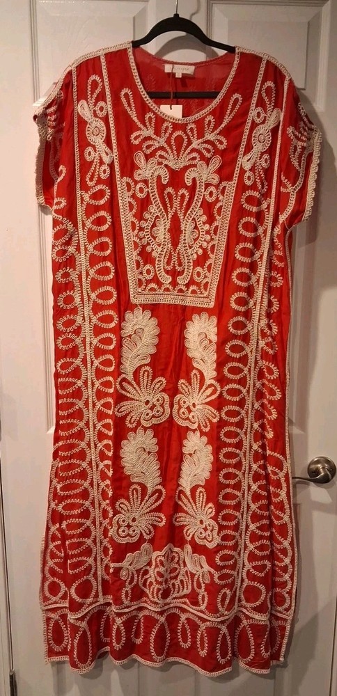 Solitaire Women&rsquo;s Embroidered Rayon Boho Maxi Dress Size XL Red